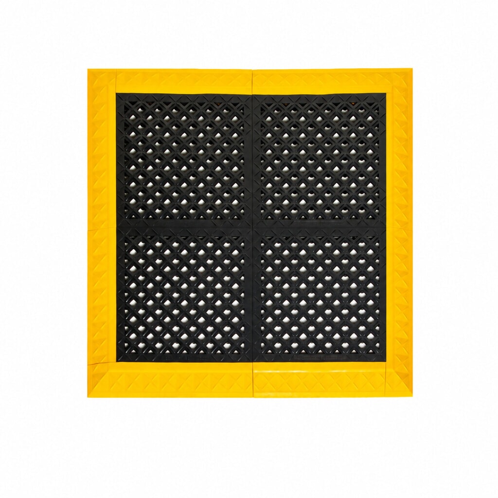 Produktabbildung Nr. 2: REBOURNE® Anti-Ermüdungsmatte H2, hochbelastbar, gelochte Oberfläche, Arbeitsplatz-Set mit 4 Randleisten, BxL 1120 mm x 1120 mm