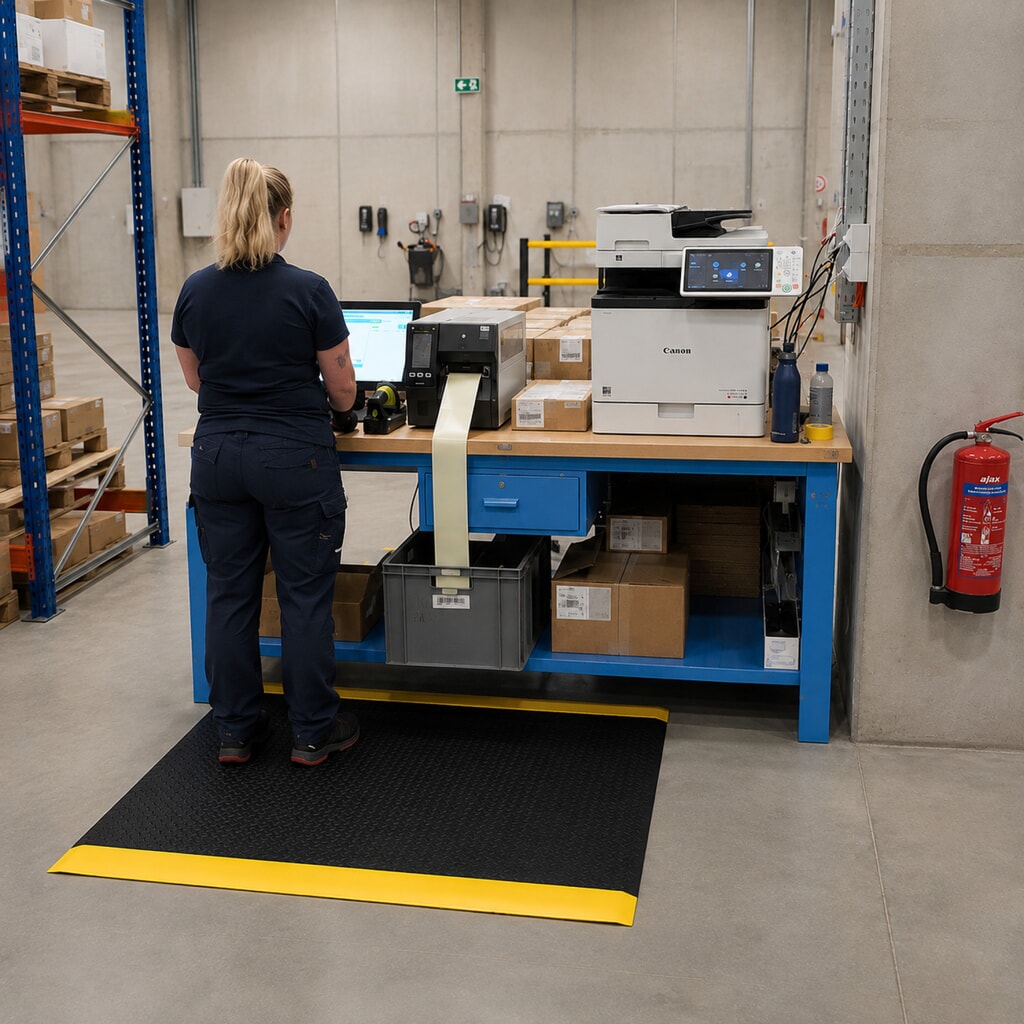 REBOURNE® Anti-Ermüdungsmatte W2, für Standzeit bis 8 Stunden, Raute, schwarz/gelb, BxL 600 mm x 910 mm Produktabbildung Nr. 5: REBOURNE® Anti-Ermüdungsmatte W2, für Standzeit bis 8 Stunden, Raute, schwarz/gelb, BxL 600 mm x 910 mm