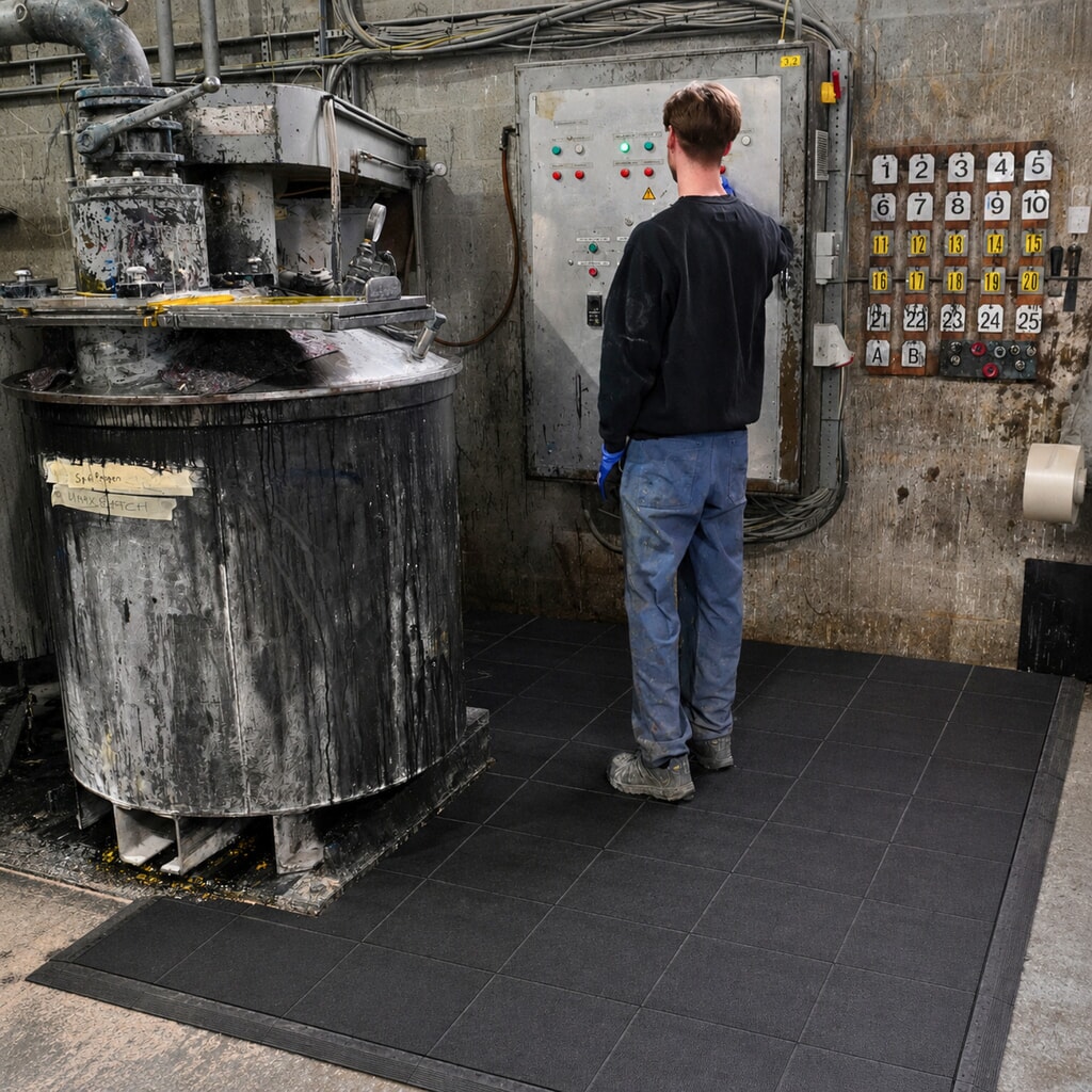 REBOURNE® Anti-Ermüdungsmatte M2, ESD-Ausführung, ölresistent, modulare Kachel, BxL 910 mm x 910 mm Produktabbildung Nr. 2: REBOURNE® Anti-Ermüdungsmatte M2, ESD-Ausführung, ölresistent, modulare Kachel, BxL 910 mm x 910 mm