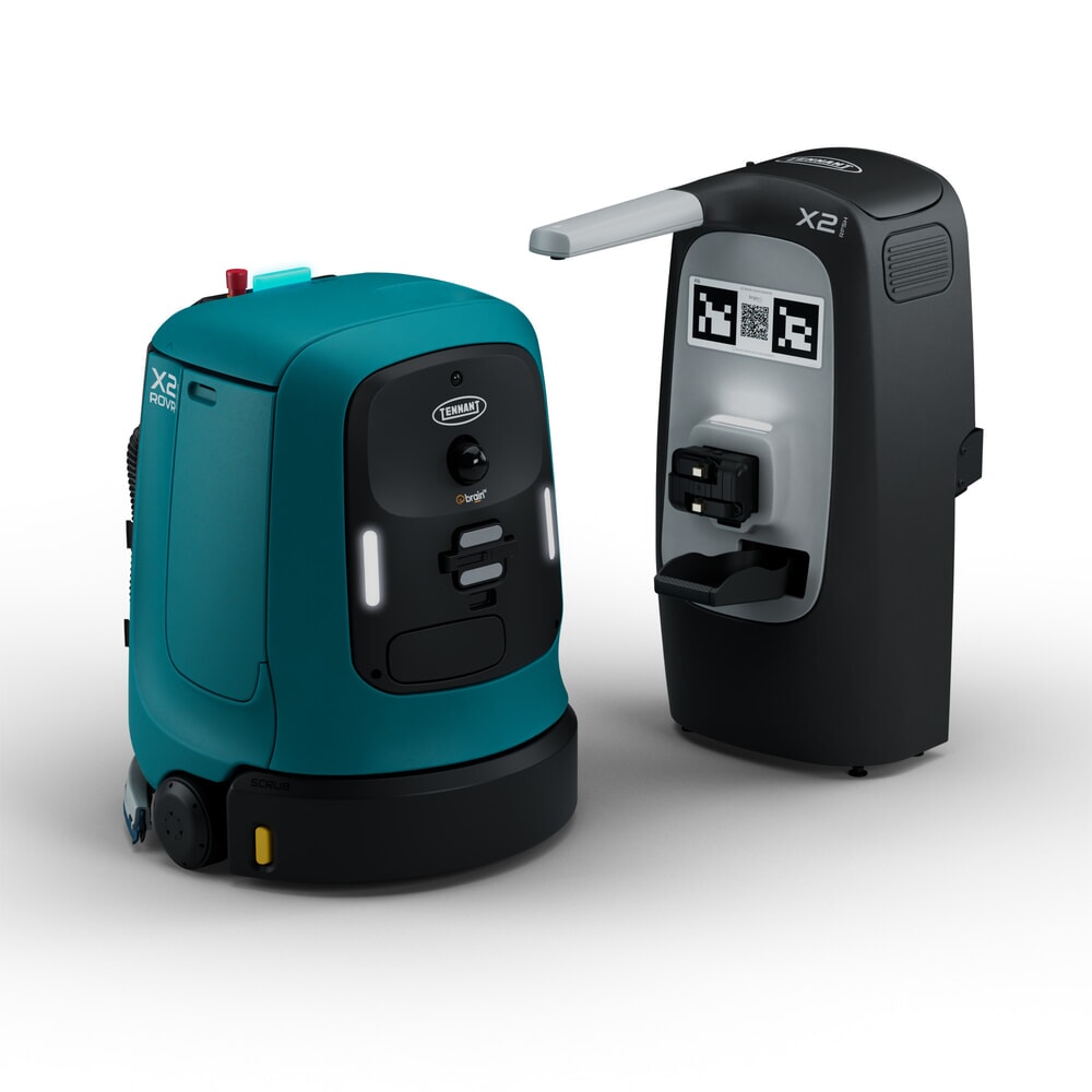 Produktabbildung Nr. 1: Tennant® Reinigungsroboter X2 ROVR SCRUB, kompakte Bauweise, mit KI-Unterstützung