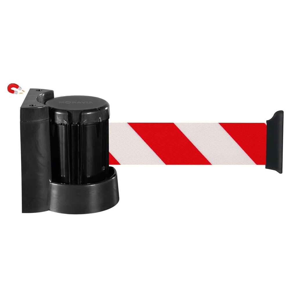 MORAVIA Wandgurt, magnethaftend, Länge 5 m, rot/weiß diagonal gestreift Produktabbildung: MORAVIA Wandgurt, magnethaftend, Länge 5 m, rot/weiß diagonal gestreift