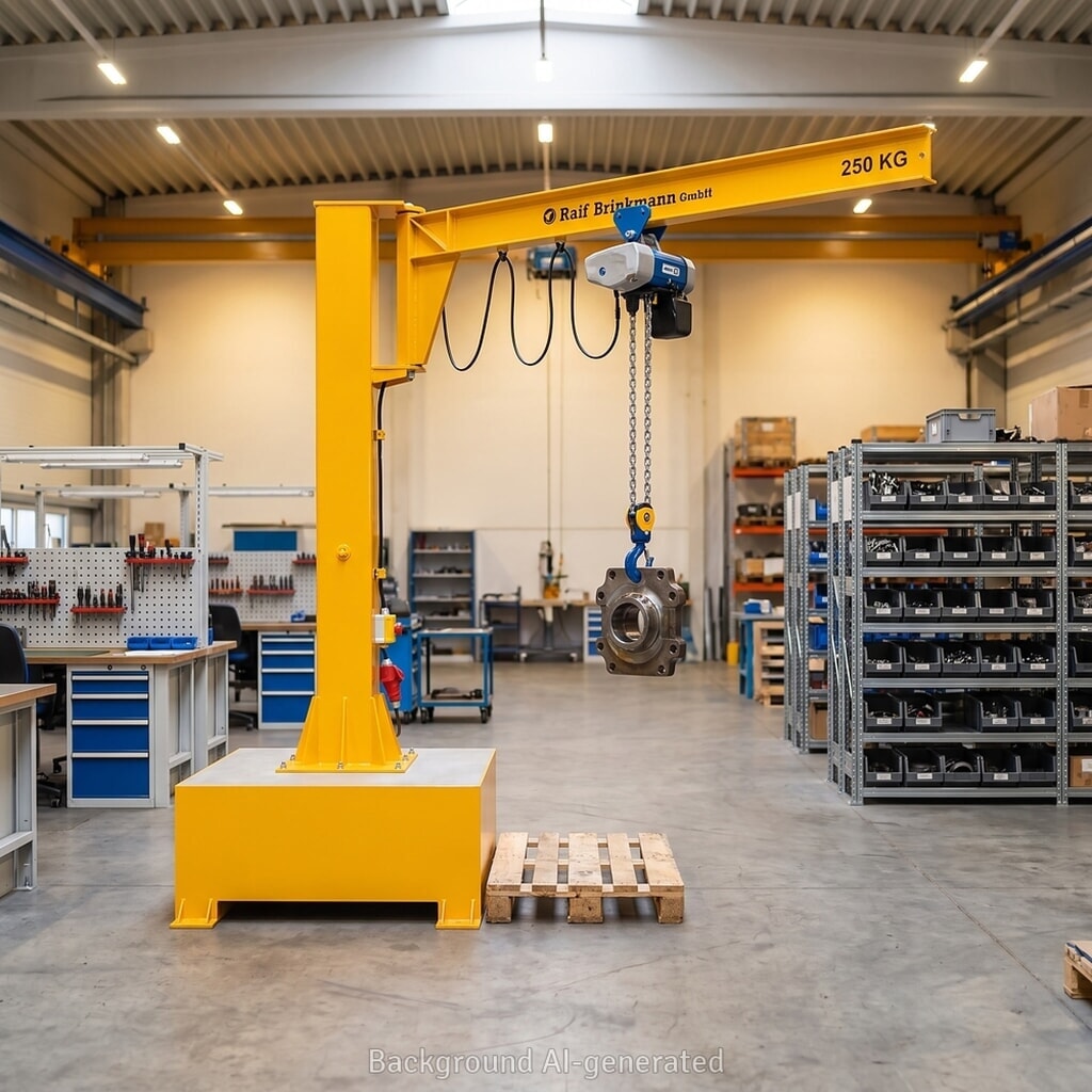 Brinkmann mobiler Säulenschwenkkran mit Stahl Ausleger, ABUS Kettenzug, Tragfähigkeit 160 kg, Ausladung 2 m Produktabbildung Nr. 7: Brinkmann mobiler Säulenschwenkkran mit Stahl Ausleger, ABUS Kettenzug, Tragfähigkeit 160 kg, Ausladung 2 m