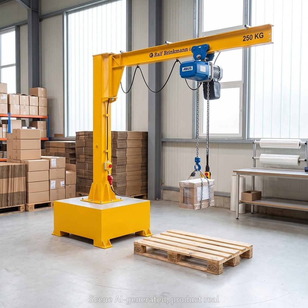 Brinkmann mobiler Säulenschwenkkran mit Stahl Ausleger, ABUS Kettenzug, Tragfähigkeit 160 kg, Ausladung 2 m Produktabbildung Nr. 8: Brinkmann mobiler Säulenschwenkkran mit Stahl Ausleger, ABUS Kettenzug, Tragfähigkeit 160 kg, Ausladung 2 m
