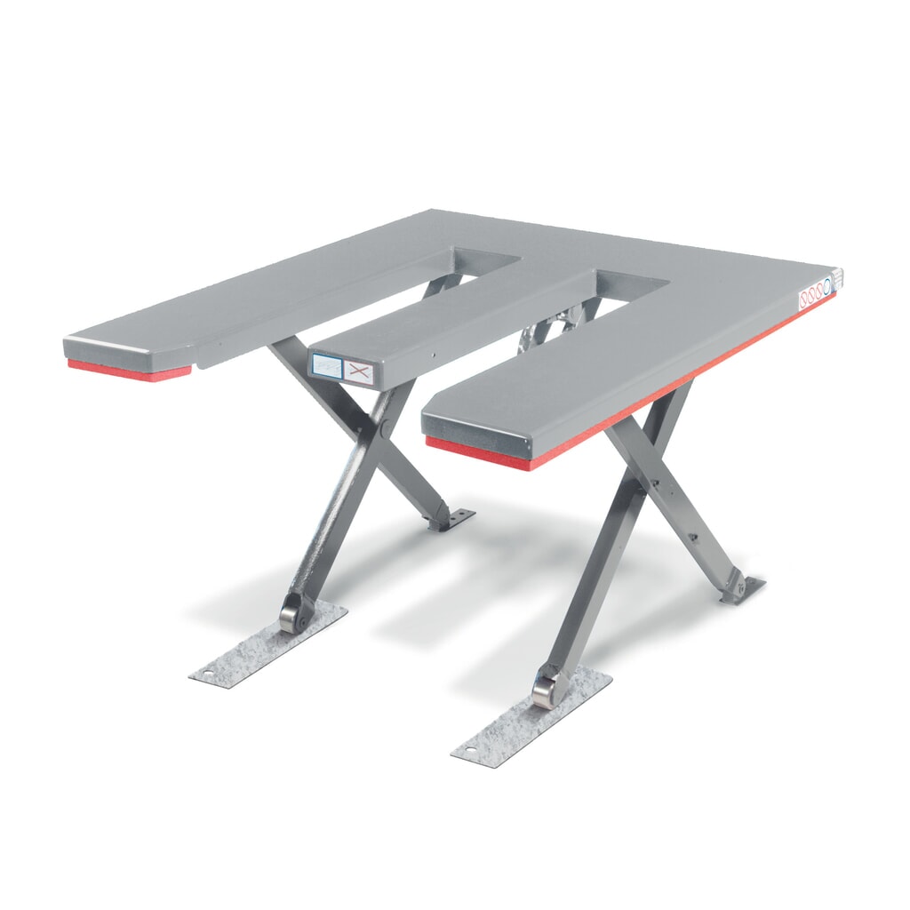 FLEXLIFT Flach-Scheren-Hubtisch, E-förmig, TK 600 kg, Plattform à 1.300 x 1.150 mm, 230 V Produktabbildung: FLEXLIFT Flach-Scheren-Hubtisch, E-förmig, TK 600 kg, Plattform à 1.300 x 1.150 mm, 230 V