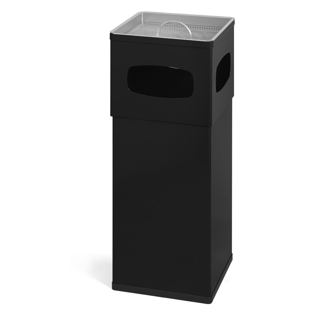 Ascher-Abfall-Kombination aus Aluminium, quadratisch, 50 Liter, schwarz Produktabbildung: Ascher-Abfall-Kombination aus Aluminium, quadratisch, 50 Liter, schwarz