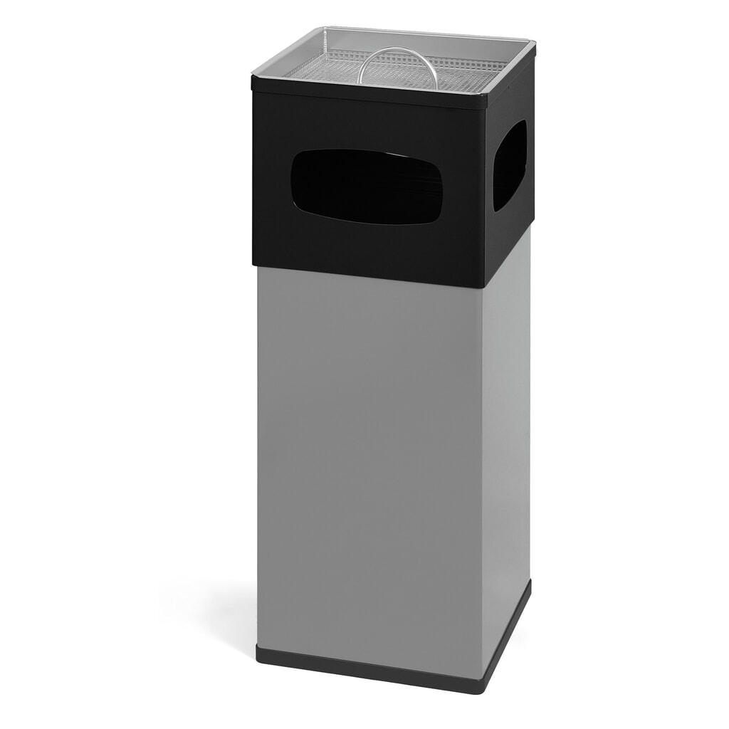 Ascher-Abfall-Kombination aus Aluminium, quadratisch, 50 Liter, schwarz/grau Produktabbildung: Ascher-Abfall-Kombination aus Aluminium, quadratisch, 50 Liter, schwarz/grau