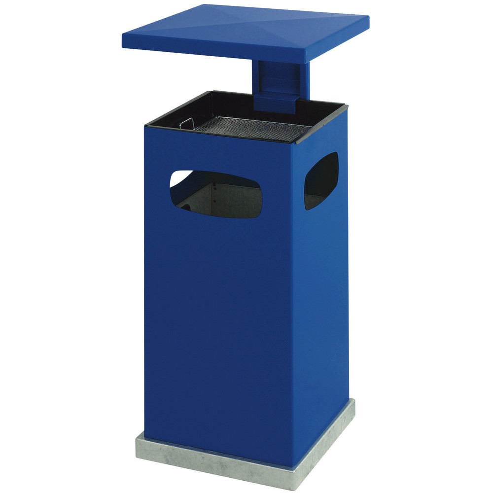 Produktabbildung: Ascher-Abfall-Kombination aus Stahl, quadratisch, abnehmbares Dach, 70 Liter, blau