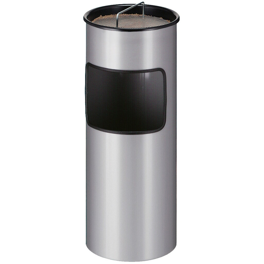 Ascher-Abfall-Kombination, mit Stahl-Inneneimer, rund, 30 Liter, aluminiumgrau Produktabbildung: Ascher-Abfall-Kombination, mit Stahl-Inneneimer, rund, 30 Liter, aluminiumgrau