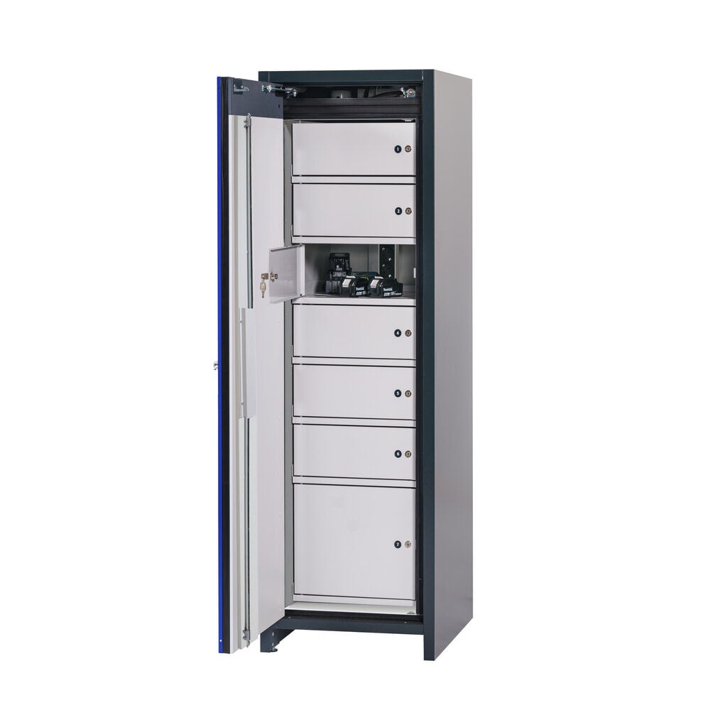 asecos® Akku-Sicherheitsschrank Typ 90 für Lithium-Ionen-Batterien ION-CORE-CHARGE, HxBxT 1.953 x 599 x 615 mm, 1x Schließfachsystem, 1x Bodenauffangwanne, 2x Steckdosenleiste (EU-Ausführung) Produktabbildung Nr. 2: asecos® Akku-Sicherheitsschrank Typ 90 für Lithium-Ionen-Batterien ION-CORE-CHARGE, HxBxT 1.953 x 599 x 615 mm, 1x Schließfachsystem, 1x Bodenauffangwanne, 2x Steckdosenleiste (EU-Ausführung)