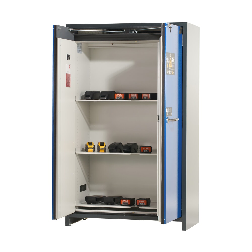 asecos® Akku-Sicherheitsschrank Typ 90 für Lithium-Ionen-Batterien ION-CORE-STORE, HxBxT 1.953 x 1.193 x 615 mm, 3x isolierte Fachböden, 1x Bodenauffangwanne Produktabbildung Nr. 2: asecos® Akku-Sicherheitsschrank Typ 90 für Lithium-Ionen-Batterien ION-CORE-STORE, HxBxT 1.953 x 1.193 x 615 mm, 3x isolierte Fachböden, 1x Bodenauffangwanne