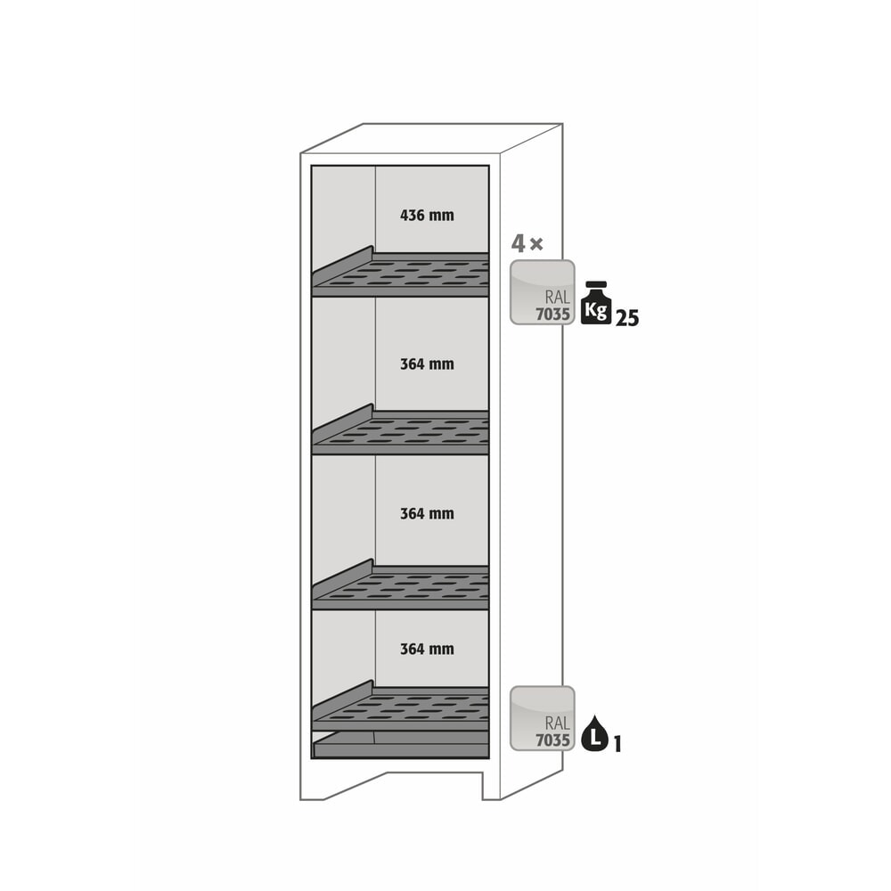 asecos® Akku-Sicherheitsschrank Typ 90 für Lithium-Ionen-Batterien ION-CORE-STORE, HxBxT 1.953 x 599 x 615 mm, 4x isolierte Fachböden, 1x Bodenauffangwanne Produktabbildung Nr. 6: asecos® Akku-Sicherheitsschrank Typ 90 für Lithium-Ionen-Batterien ION-CORE-STORE, HxBxT 1.953 x 599 x 615 mm, 4x isolierte Fachböden, 1x Bodenauffangwanne