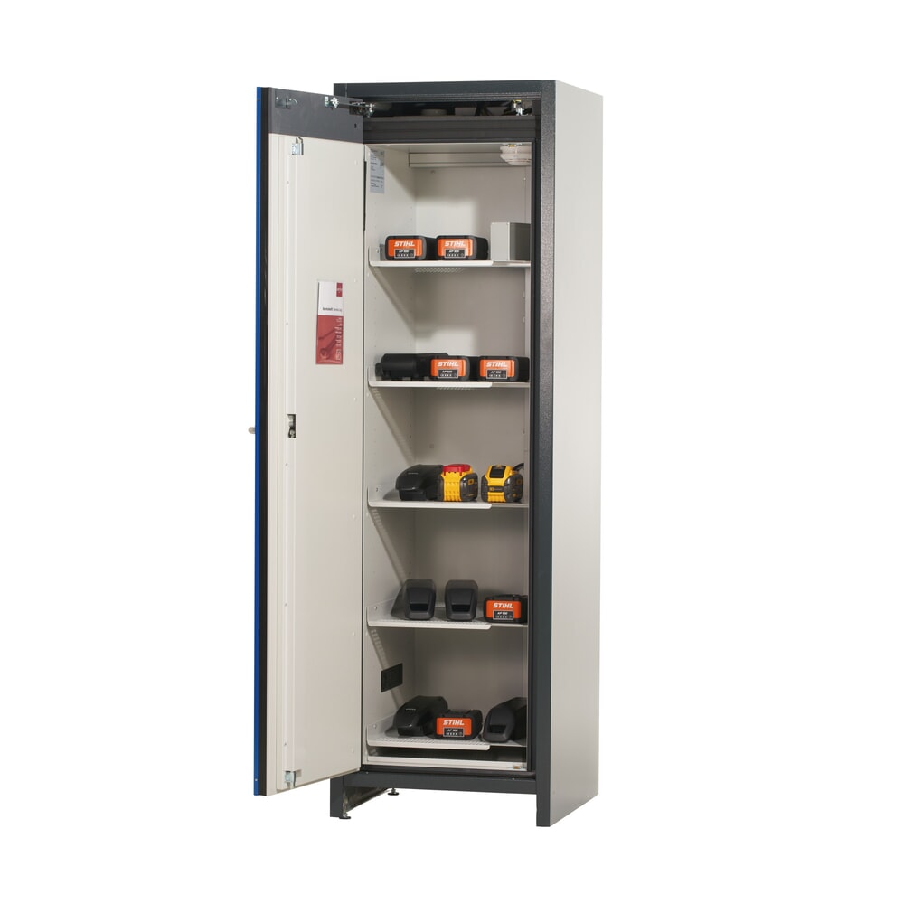 Produktabbildung Nr. 5: asecos® Akku-Sicherheitsschrank Typ 90 für Lithium-Ionen-Batterien ION-CORE-STORE, HxBxT 1.953 x 599 x 615 mm, 5x gelochte Fachböden, 1x Bodenauffangwanne