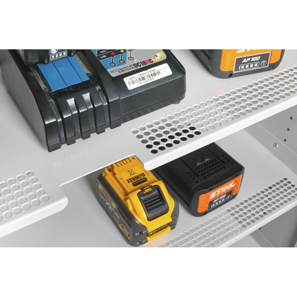 Produktabbildung Nr. 3: asecos® Akku-Sicherheitsschrank Typ 90 für Lithium-Ionen-Batterien ION-PRO-STORE, HxBxT 1.953 x 1.193 x 615 mm, 6x gelochte Fachböden, 1x Bodenauffangwanne