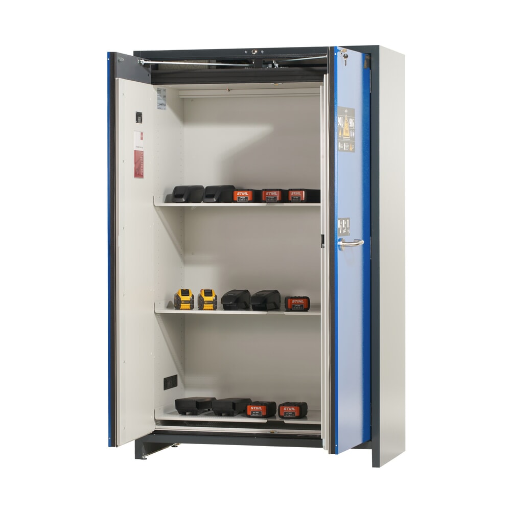 Produktabbildung Nr. 5: asecos® Akku-Sicherheitsschrank Typ 90 für Lithium-Ionen-Batterien ION-PRO-STORE, HxBxT 1.953 x 1.193 x 615 mm, 3x isolierte Fachböden, 1x Bodenauffangwanne