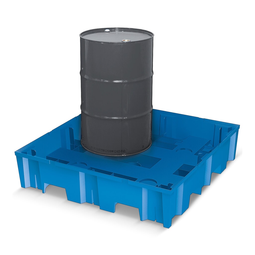 asecos® Auffangwanne aus PE mit Einfahrtaschen, 1x 200 l, HxBxT 275 x 1.235 x 1.235 mm, ohne Gitterrost Produktabbildung: asecos® Auffangwanne aus PE mit Einfahrtaschen, 1x 200 l, HxBxT 275 x 1.235 x 1.235 mm, ohne Gitterrost