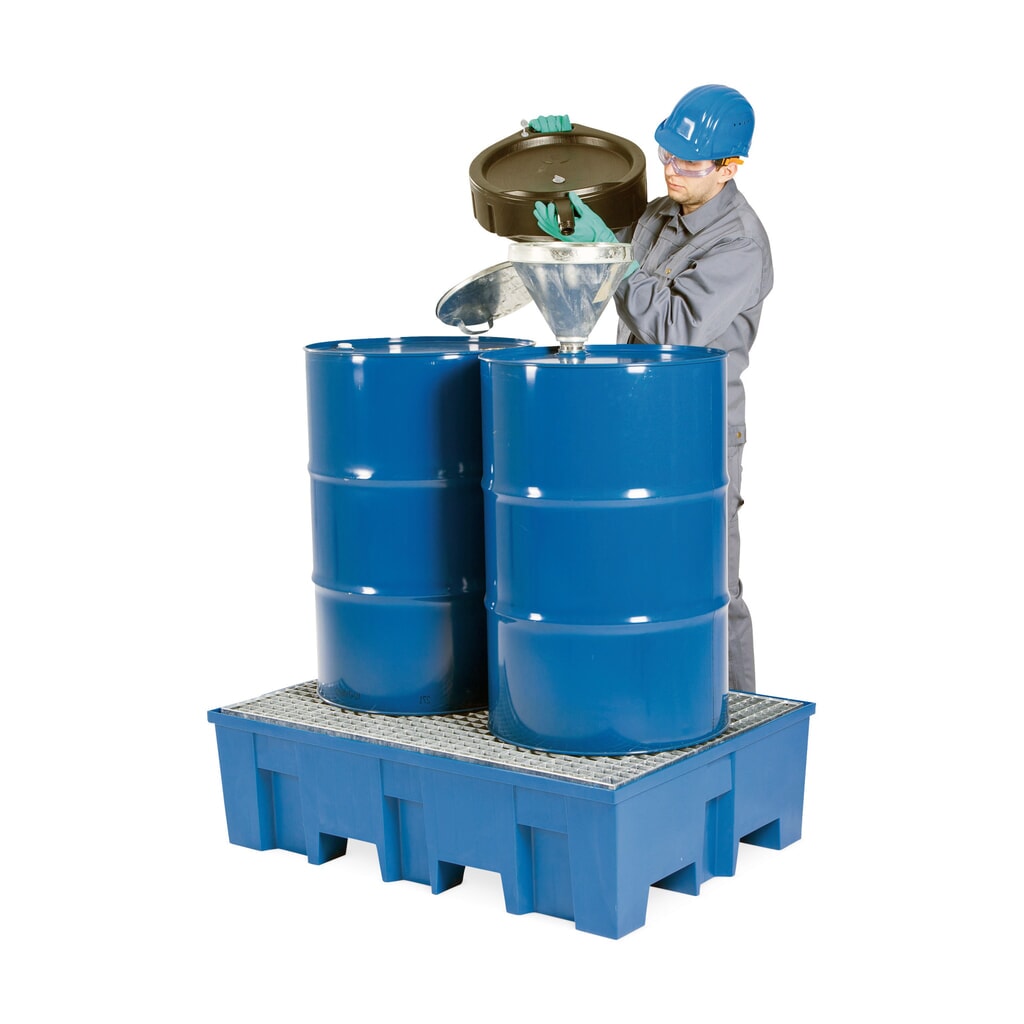 Produktabbildung Nr. 2: asecos® Auffangwanne aus PE mit Einfahrtaschen, 2x 200 l, HxBxT 350 x 865 x 1.245 mm, verzinkter Gitterrost