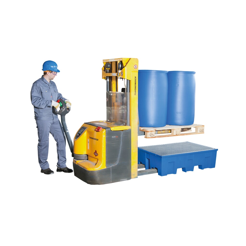 Produktabbildung Nr. 3: asecos® Auffangwanne aus PE mit Einfahrtaschen, 2x 200 l, HxBxT 350 x 865 x 1.245 mm, verzinkter Gitterrost
