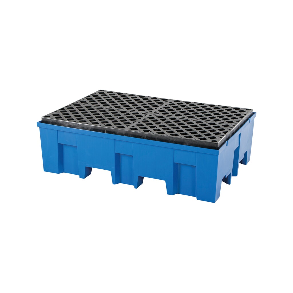 Produktabbildung: asecos® Auffangwanne aus PE mit Einfahrtaschen, 2x 200 l, HxBxT 350 x 865 x 1.245 mm, Gitterrost aus PE