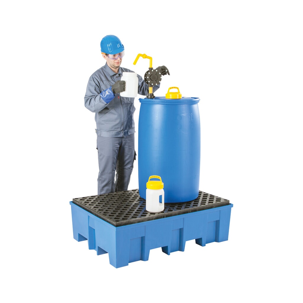 asecos® Auffangwanne aus PE mit Einfahrtaschen, 2x 200 l, HxBxT 350 x 865 x 1.245 mm, Gitterrost aus PE Produktabbildung Nr. 2: asecos® Auffangwanne aus PE mit Einfahrtaschen, 2x 200 l, HxBxT 350 x 865 x 1.245 mm, Gitterrost aus PE
