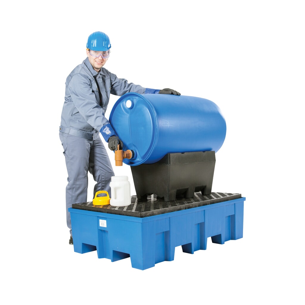 Produktabbildung Nr. 3: asecos® Auffangwanne aus PE mit Einfahrtaschen, 2x 200 l, HxBxT 350 x 865 x 1.245 mm, Gitterrost aus PE