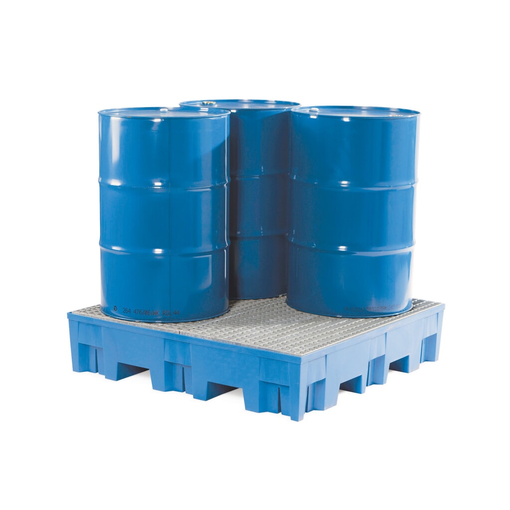 Produktabbildung: asecos® Auffangwanne aus PE mit Einfahrtaschen, 4x 200 l, HxBxT 275 x 1.235 x 1.235 mm, verzinkter Gitterrost