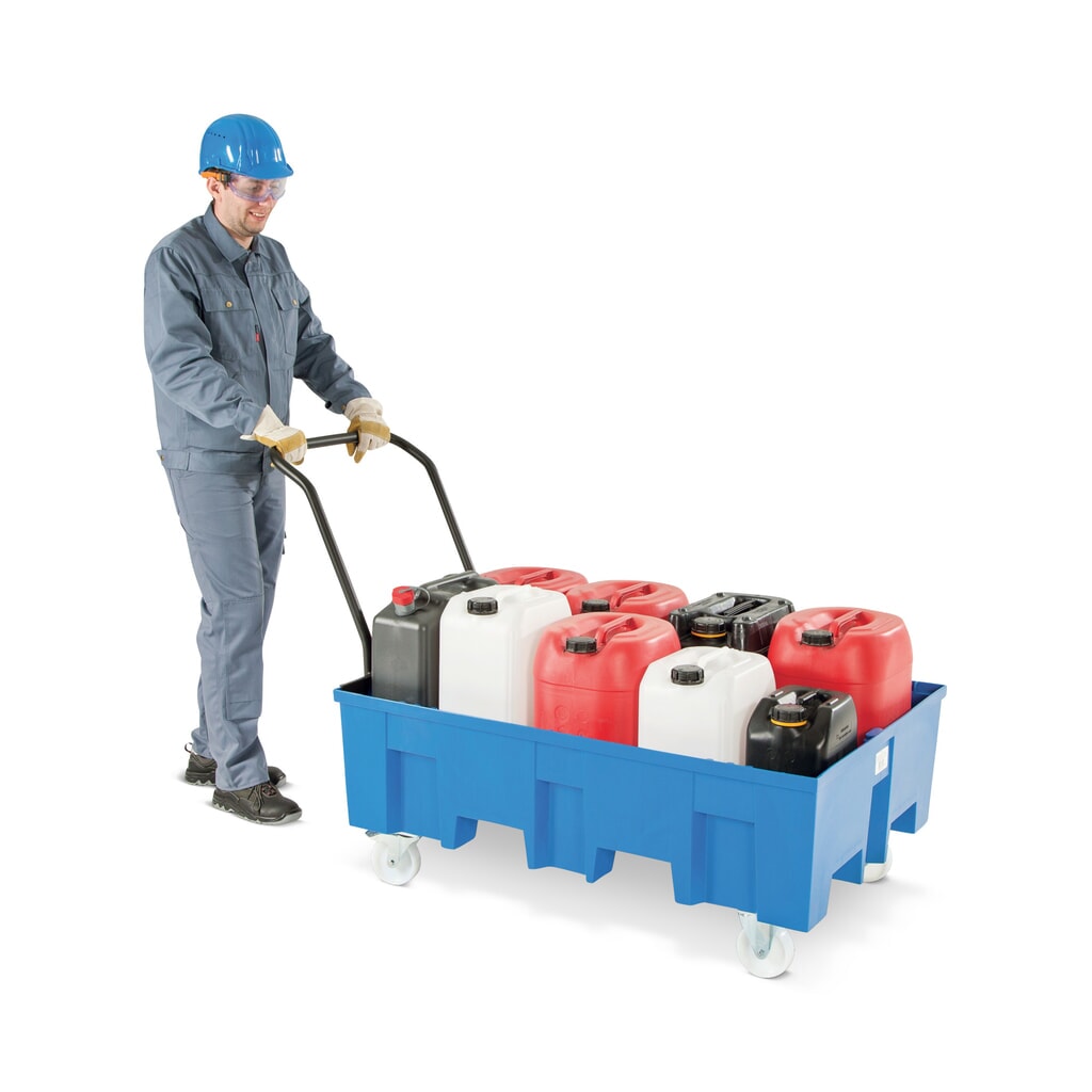 asecos® Auffangwanne aus PE, fahrbar, 1x 200 l, HxBxT 1.030 x 865 x 1.245 mm, ohne Gitterrost Produktabbildung: asecos® Auffangwanne aus PE, fahrbar, 1x 200 l, HxBxT 1.030 x 865 x 1.245 mm, ohne Gitterrost