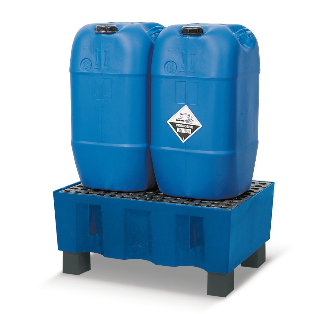 Produktabbildung: asecos® Auffangwanne für 60-Liter-Gebinde, Sockelfüße, HxBxT 330 x 725 x 525 mm, Gitterrost aus PE