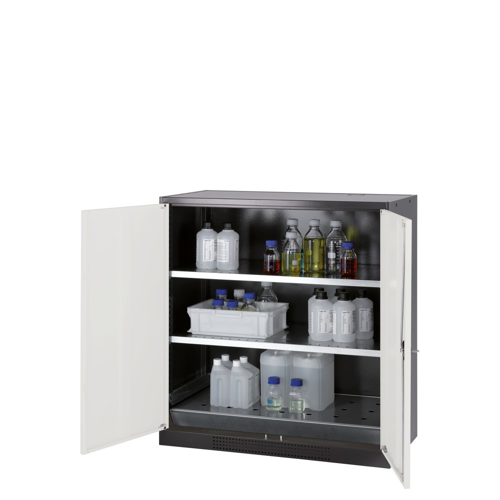 Produktabbildung: asecos® Chemikalien- und Giftschrank mit Fachböden, HxBxT 1.105 x 1.055 x 520 mm, weißaluminium