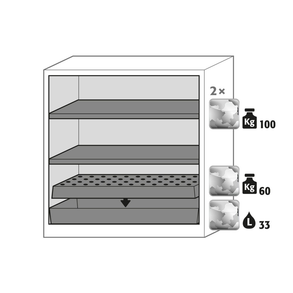 Produktabbildung Nr. 2: asecos® Chemikalien- und Giftschrank mit Fachböden, HxBxT 1.105 x 1.055 x 520 mm, weißaluminium