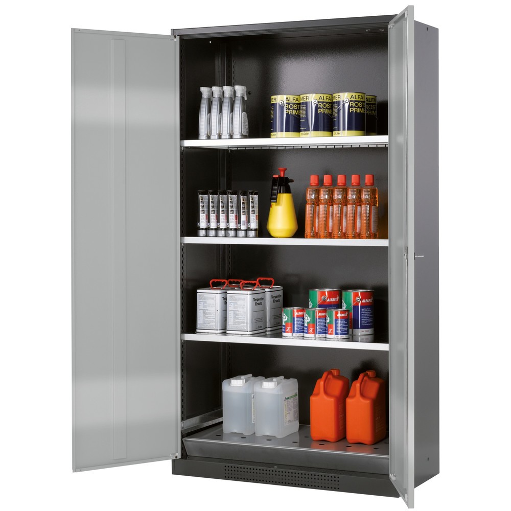 Produktabbildung: asecos® Chemikalien- und Giftschrank mit Fachböden, HxBxT 1.950 x 1.055 x 520 mm, weißaluminium