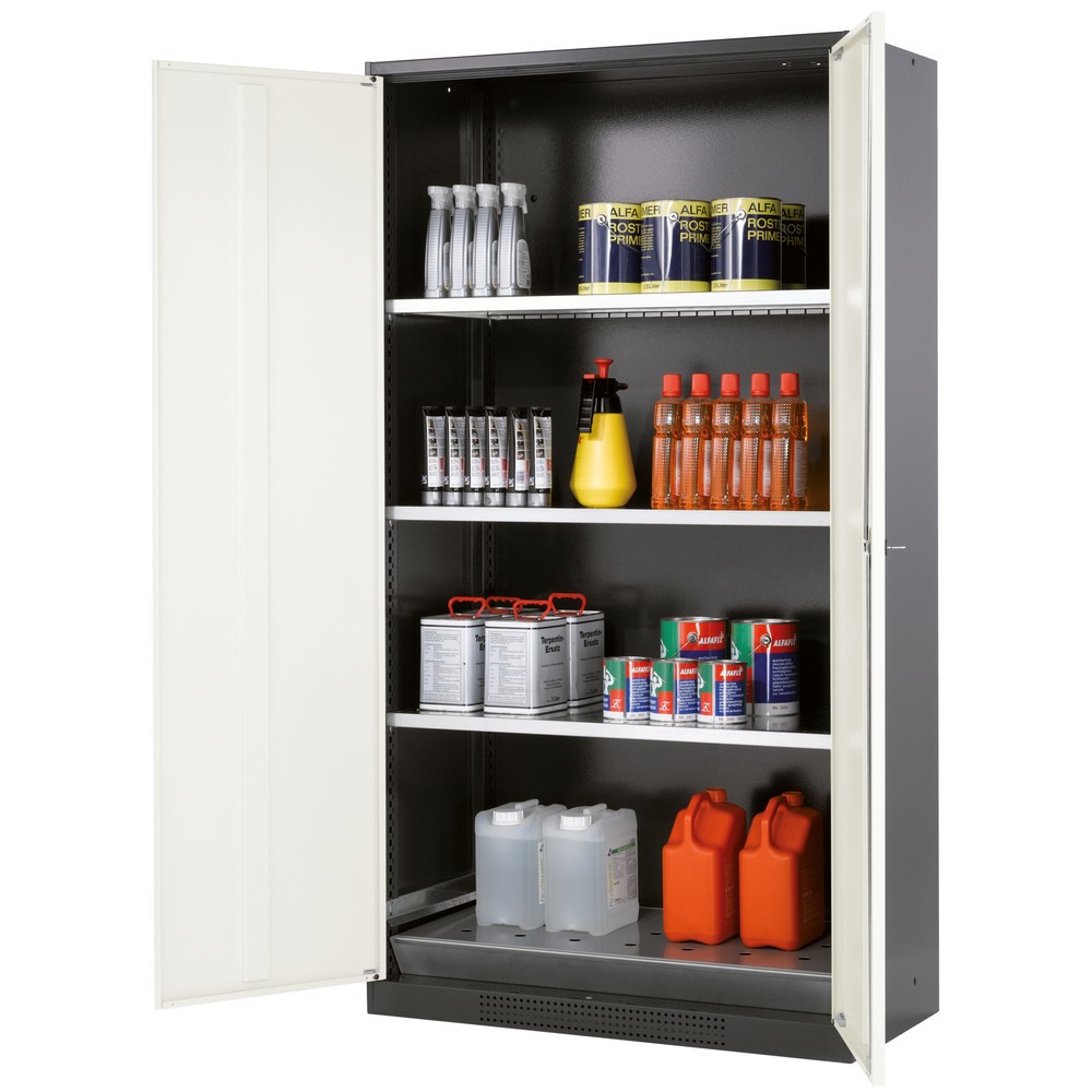 Produktabbildung: asecos® Chemikalien- und Giftschrank mit Fachböden, HxBxT 1.950 x 1.055 x 520 mm, reinweiß
