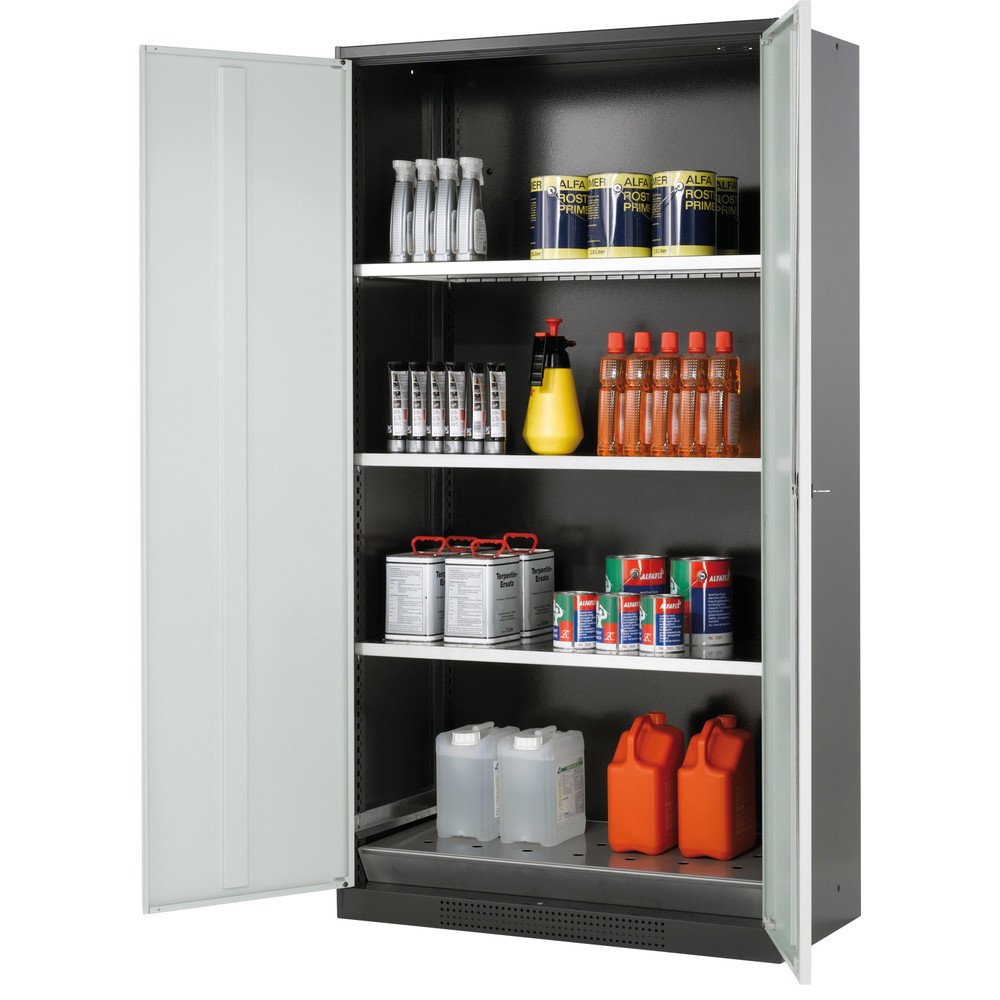 Produktabbildung: asecos® Chemikalien- und Giftschrank mit Fachböden, HxBxT 1.950 x 1.055 x 520 mm, lichtgrau