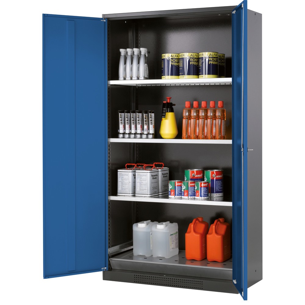 Produktabbildung: asecos® Chemikalien- und Giftschrank mit Fachböden, HxBxT 1.950 x 1.055 x 520 mm, enzianblau