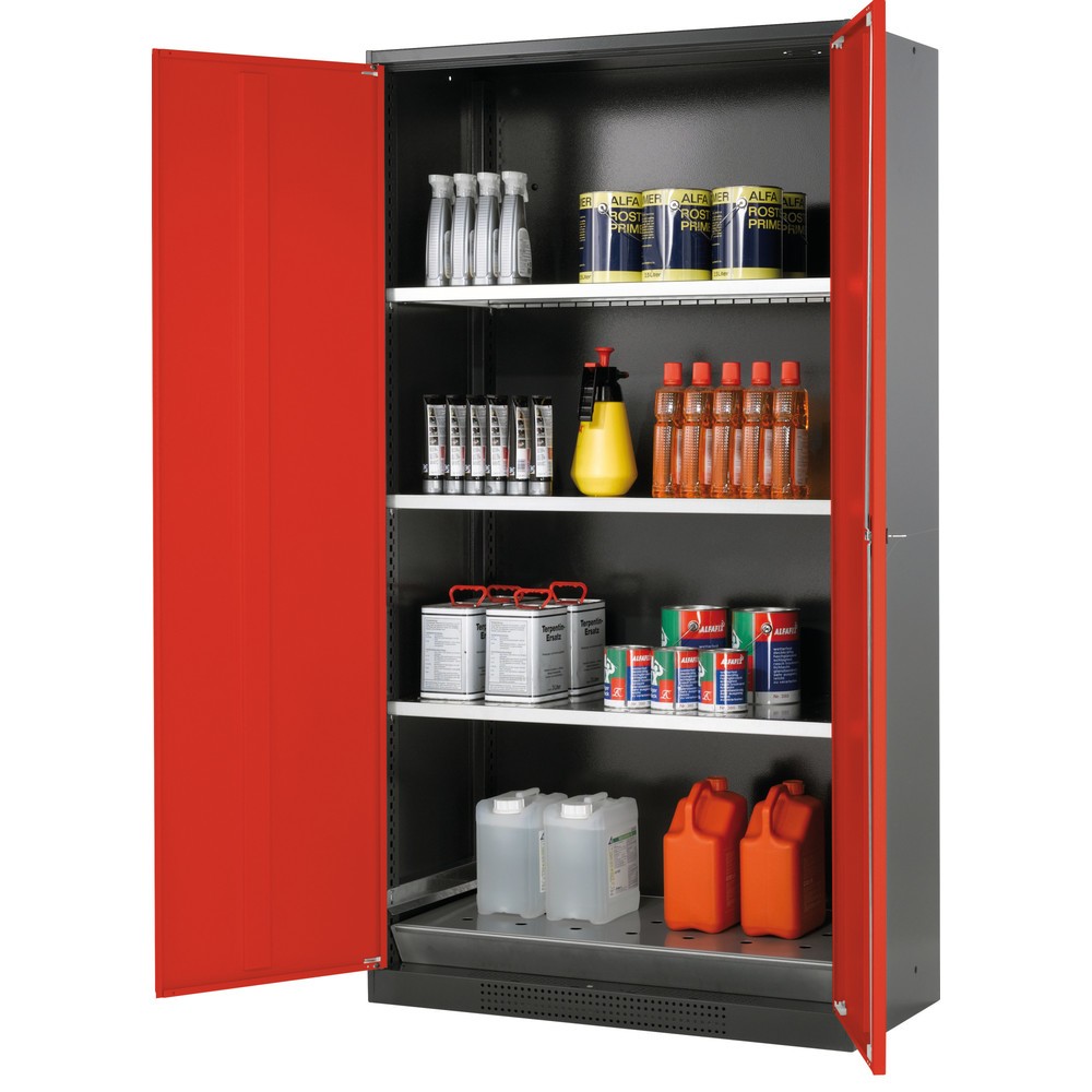 Produktabbildung: asecos® Chemikalien- und Giftschrank mit Fachböden, HxBxT 1.950 x 1.055 x 520 mm, verkehrsrot
