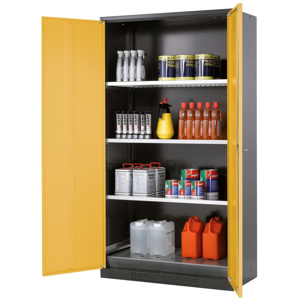Produktabbildung: asecos® Chemikalien- und Giftschrank mit Fachböden, HxBxT 1.950 x 1.055 x 520 mm, goldgelb