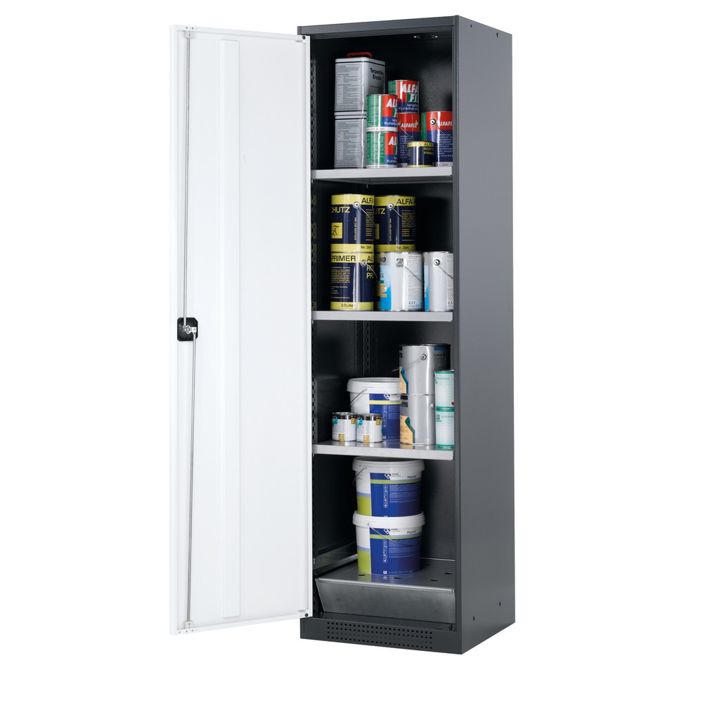 Produktabbildung: asecos® Chemikalien- und Giftschrank mit Fachböden, HxBxT 1.950 x 545 x 520 mm, reinweiß