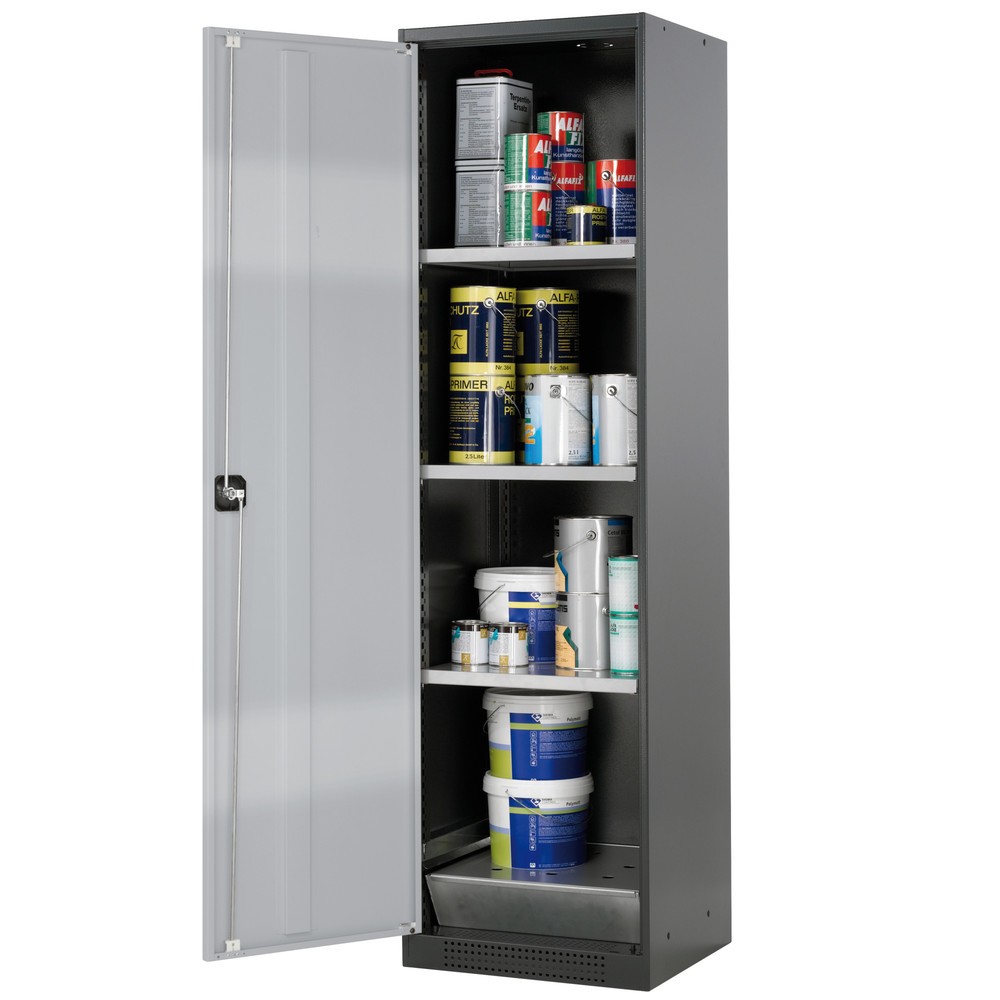 Produktabbildung: asecos® Chemikalien- und Giftschrank mit Fachböden, HxBxT 1.950 x 545 x 520 mm, weißaluminium