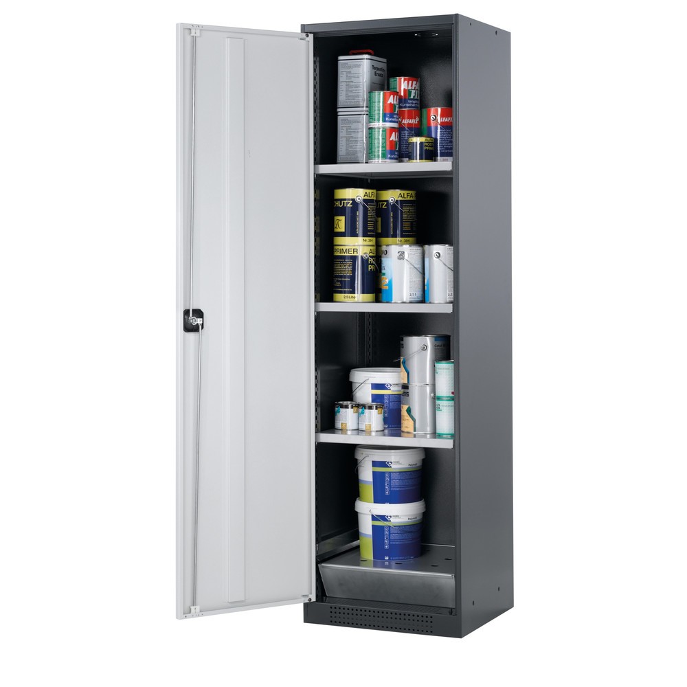 Produktabbildung: asecos® Chemikalien- und Giftschrank mit Fachböden, HxBxT 1.950 x 545 x 520 mm, lichtgrau