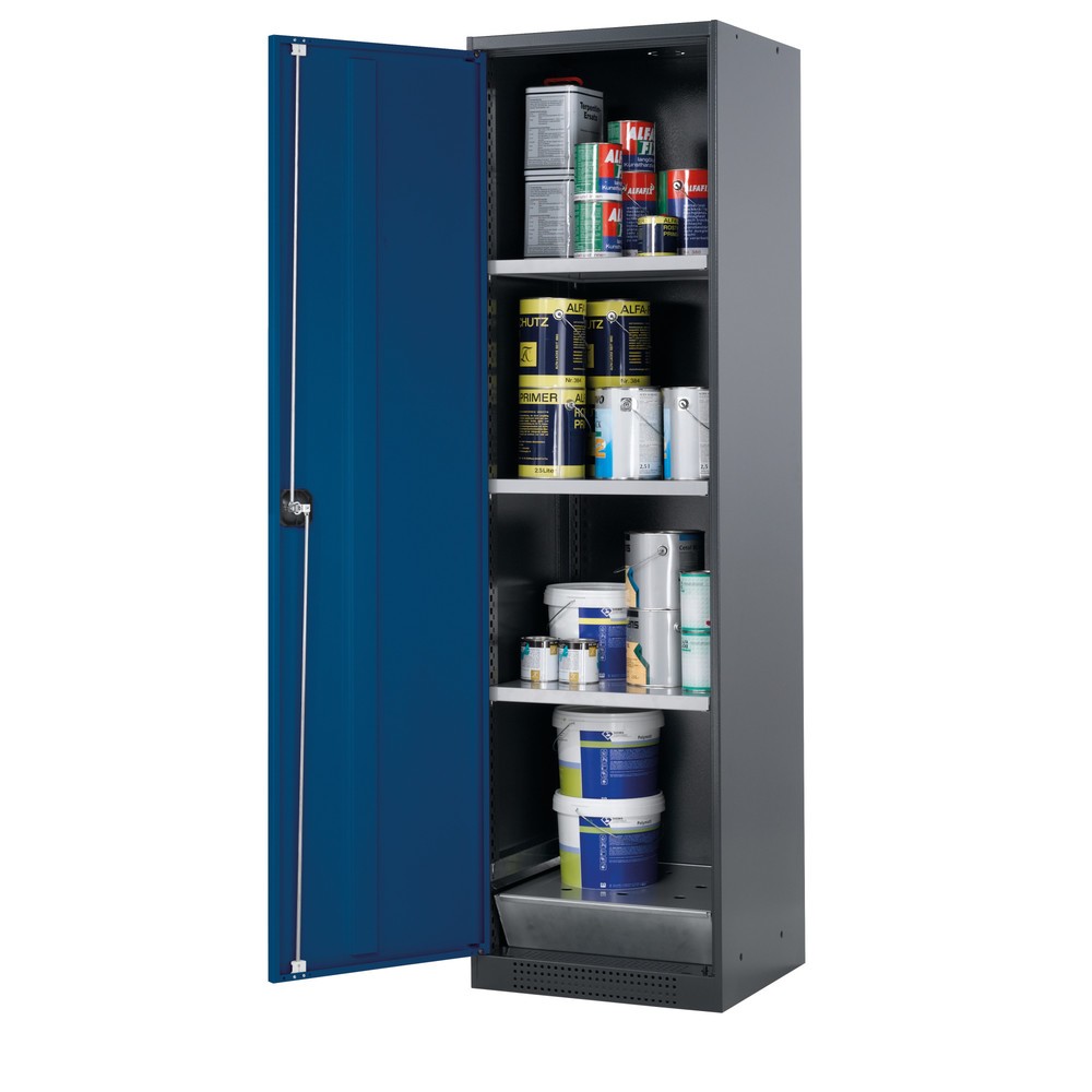 Produktabbildung: asecos® Chemikalien- und Giftschrank mit Fachböden, HxBxT 1.950 x 545 x 520 mm, enzianblau