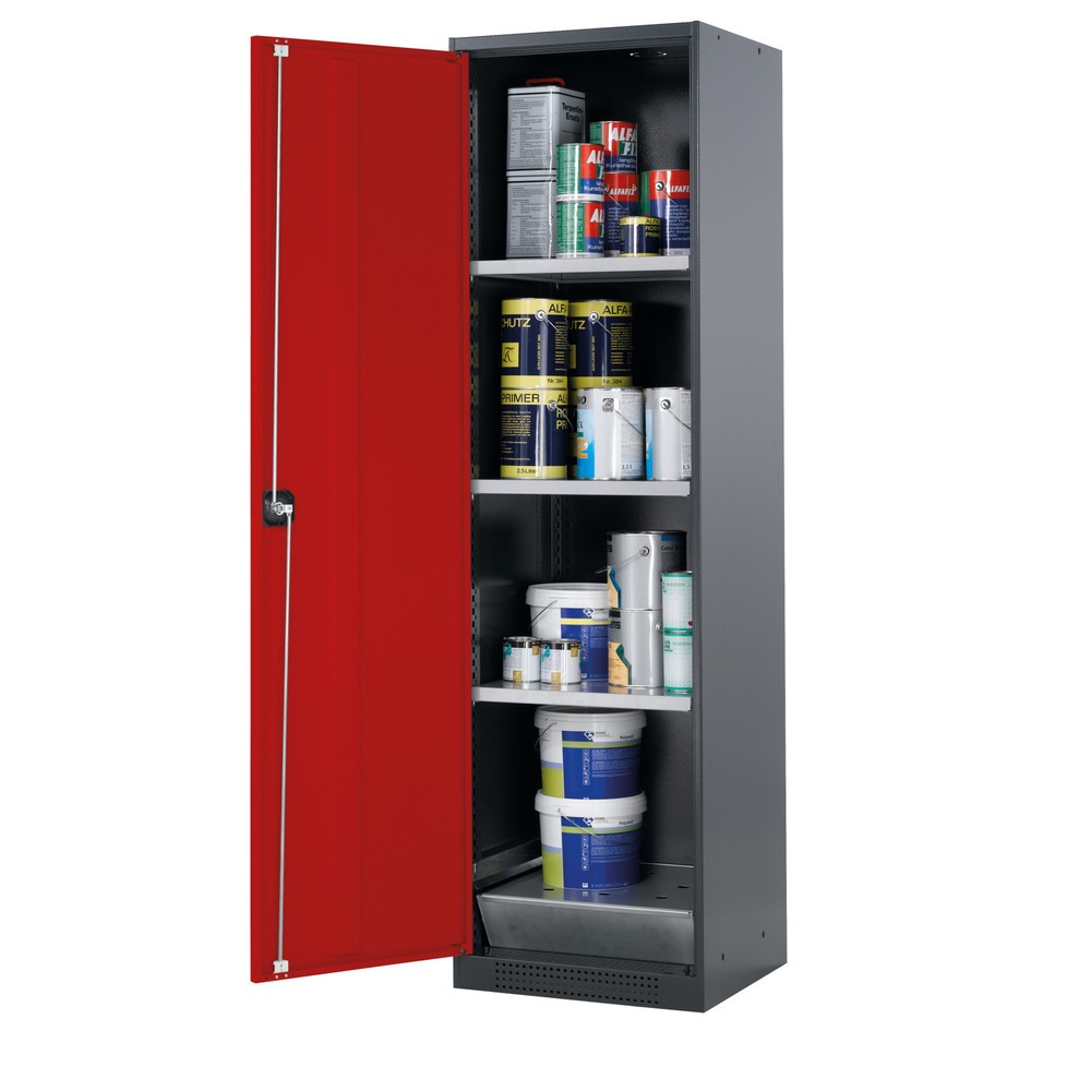 Produktabbildung: asecos® Chemikalien- und Giftschrank mit Fachböden, HxBxT 1.950 x 545 x 520 mm, verkehrsrot