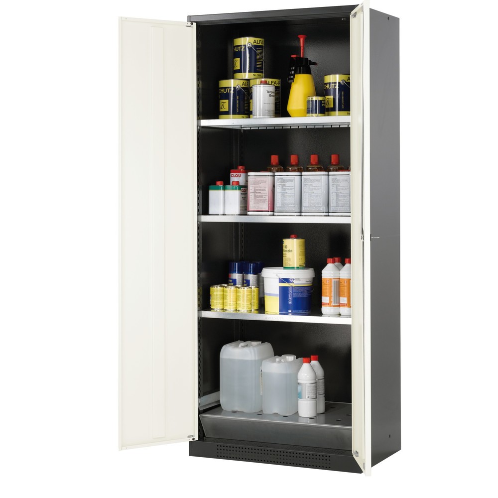 Produktabbildung: asecos® Chemikalien- und Giftschrank mit Fachböden, HxBxT 1.950 x 810 x 520 mm, reinweiß