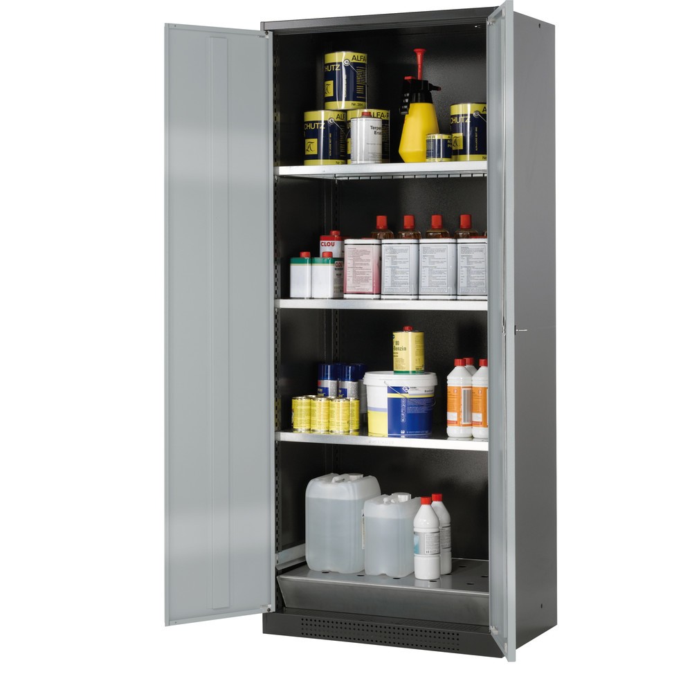 Produktabbildung: asecos® Chemikalien- und Giftschrank mit Fachböden, HxBxT 1.950 x 810 x 520 mm, weißaluminium
