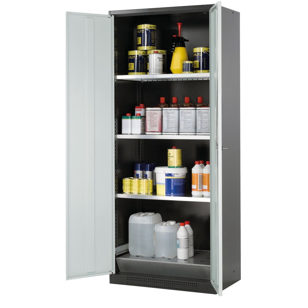 Produktabbildung: asecos® Chemikalien- und Giftschrank mit Fachböden, HxBxT 1.950 x 810 x 520 mm, lichtgrau