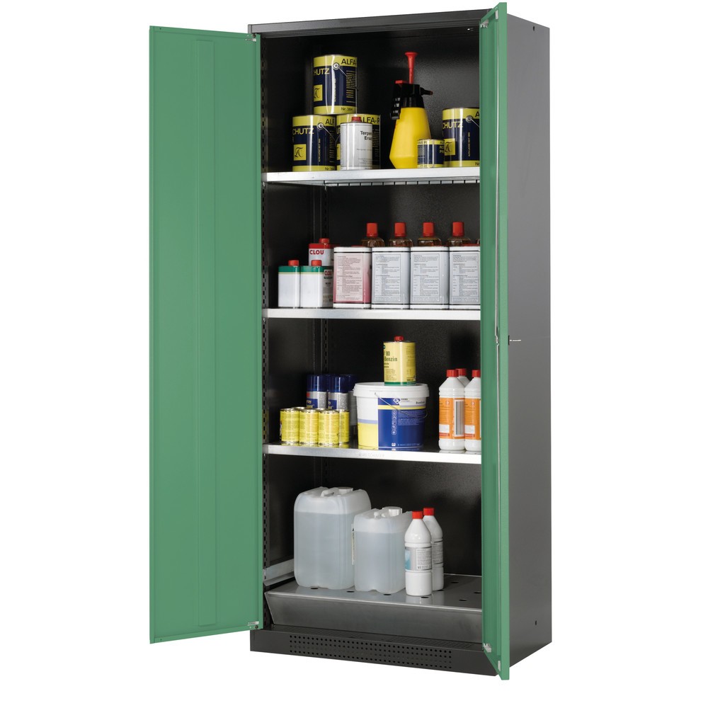 Produktabbildung: asecos® Chemikalien- und Giftschrank mit Fachböden, HxBxT 1.950 x 810 x 520 mm, resedagrün