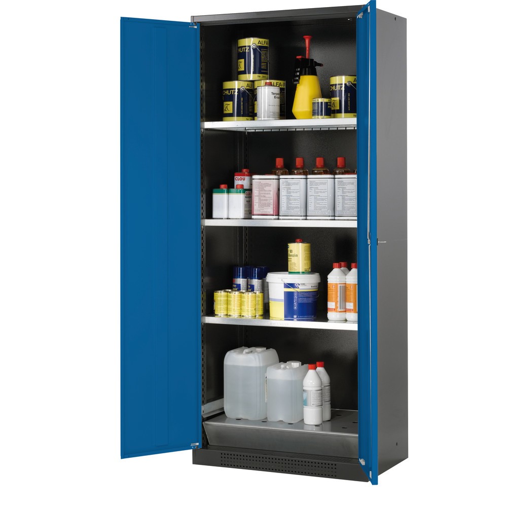 Produktabbildung: asecos® Chemikalien- und Giftschrank mit Fachböden, HxBxT 1.950 x 810 x 520 mm, enzianblau