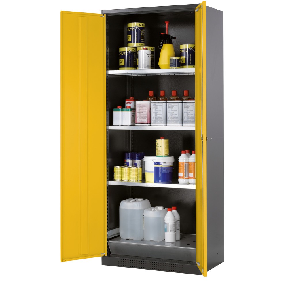 Produktabbildung: asecos® Chemikalien- und Giftschrank mit Fachböden, HxBxT 1.950 x 810 x 520 mm, goldgelb