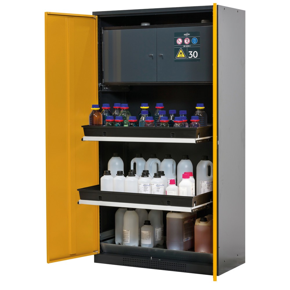 Produktabbildung: asecos® Chemikalien- und Giftschrank mit Sicherheitsbox Typ 30, 3 Tablarauszüge, lichtgrau