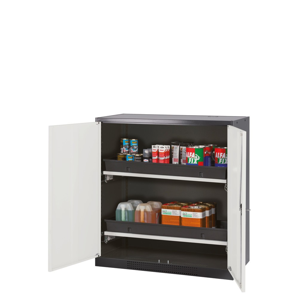 Produktabbildung: asecos® Chemikalien- und Giftschrank mit Tablarauszügen, HxBxT 1.105 x 1.055 x 520 mm, weißaluminium