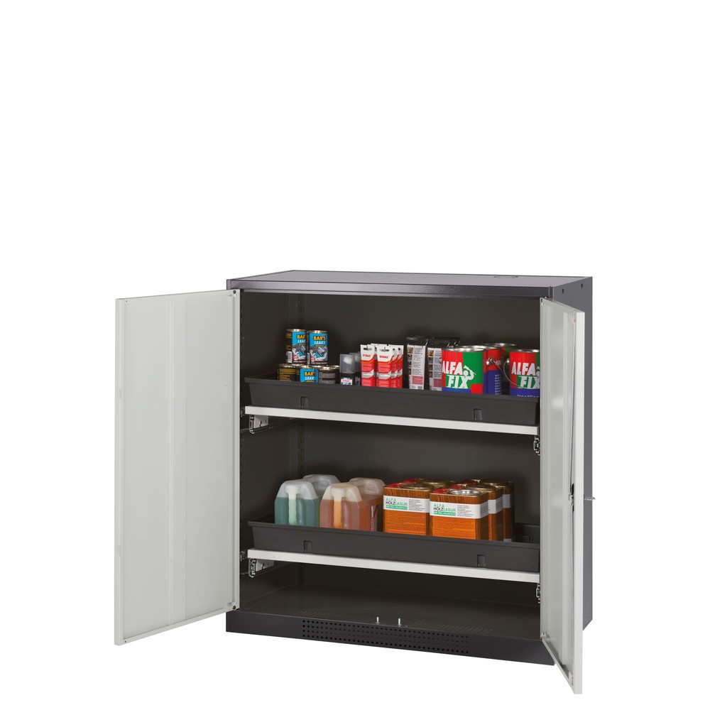 Produktabbildung: asecos® Chemikalien- und Giftschrank mit Tablarauszügen, HxBxT 1.105 x 1.055 x 520 mm, lichtgrau