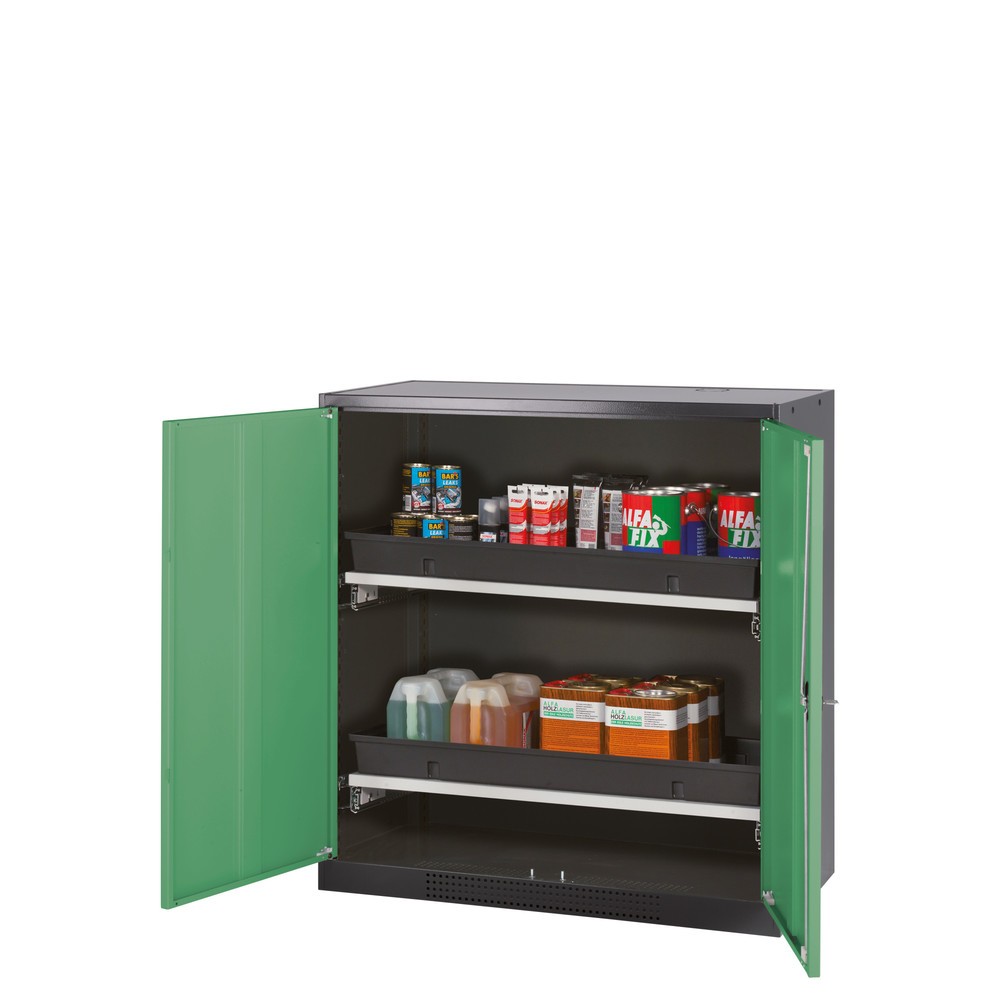 Produktabbildung: asecos® Chemikalien- und Giftschrank mit Tablarauszügen, HxBxT 1.105 x 1.055 x 520 mm, resedagrün